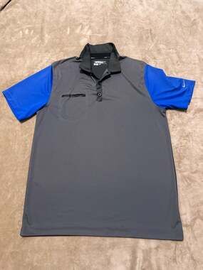 Nike Golf Tour Performance Dri-FIT Grey Blue Colorblock Polo Shirt Men's Large